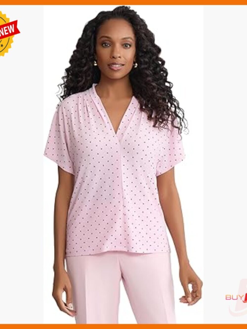 Short Sleeve V-Neck Printed Top, Polyester Blend, Work to Weekend Style